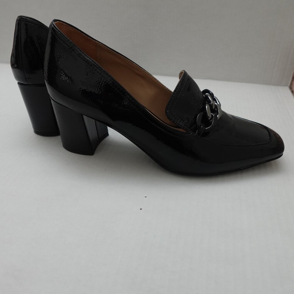 Naturalizer Glossy Black Patent Slip On Loafer Square Toe Comfort Heels Size 10M